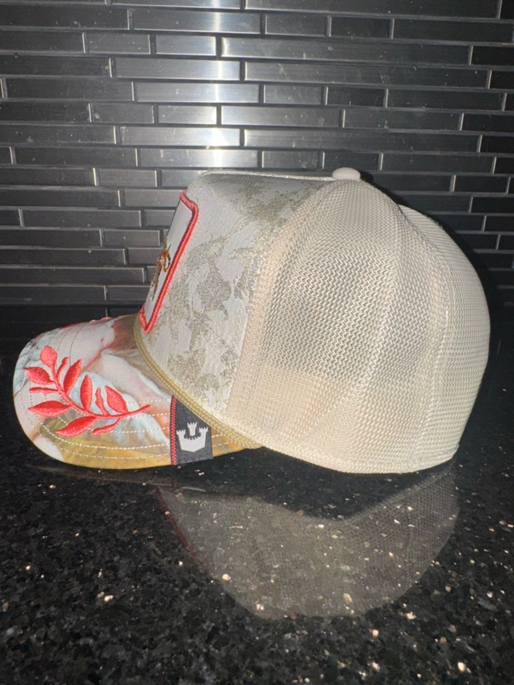 Goorin Bros Beige and Red Strutter Patch Trucker Hat - Picture 2 of 6
